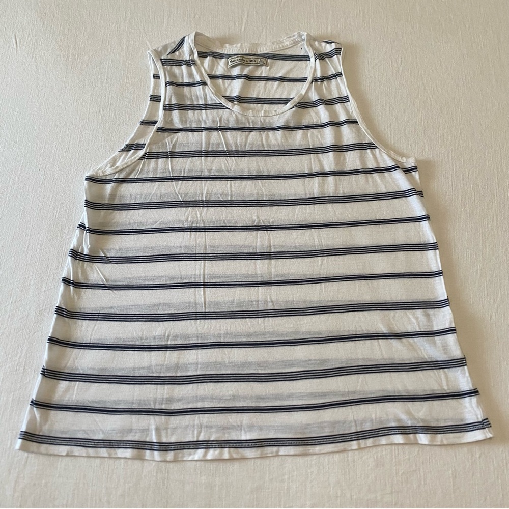 Navy and Off-White Striped Abercrombie Tank